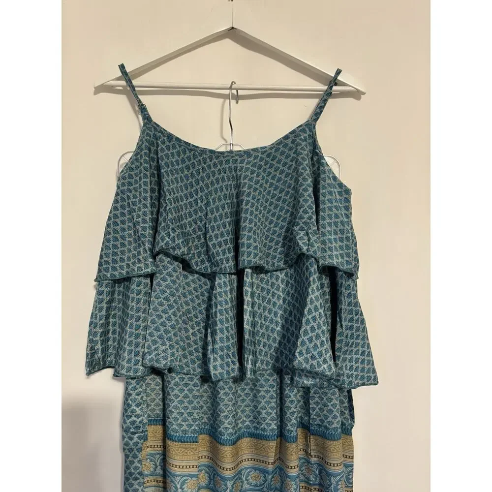 Raga Skirt Top Set Small Green Satin Floral Print Ruffles Boho S M New